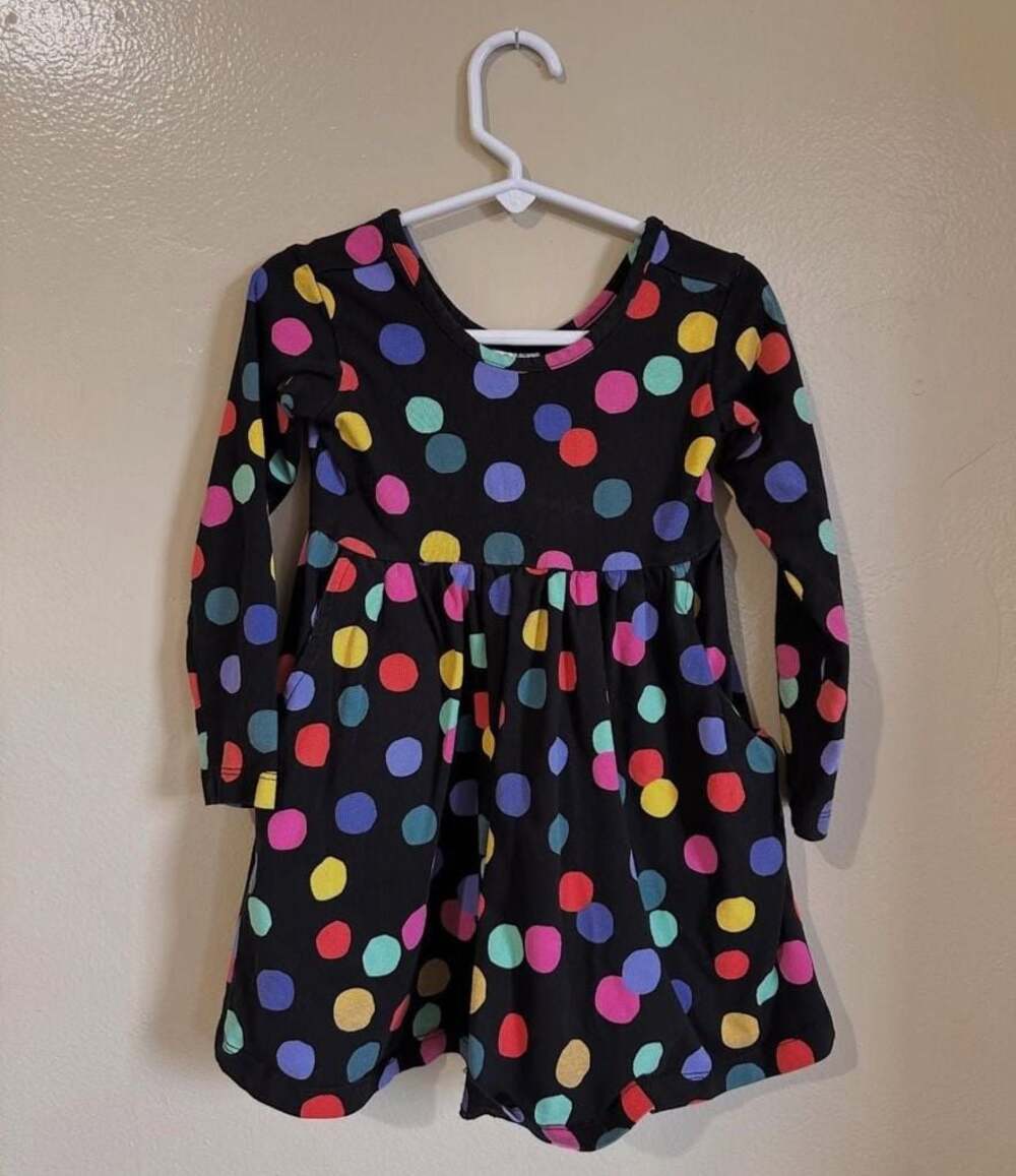 Hanna Andersson Girls Black Multi-Color Polka Dot Long Sleeve Playdress Size 3T